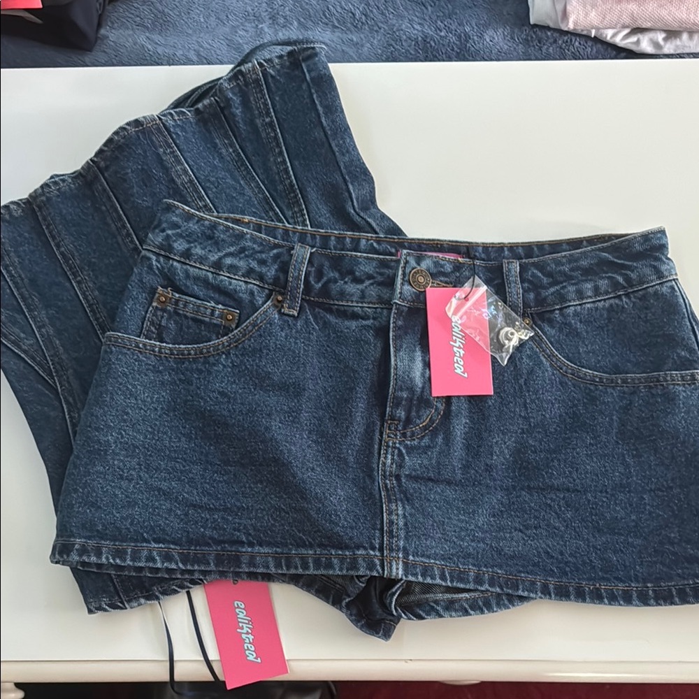 Edikted Denim Set of Skort and Corset Top